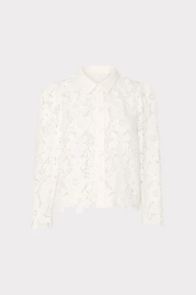 Milly June Roja Lace Top White Women Tops