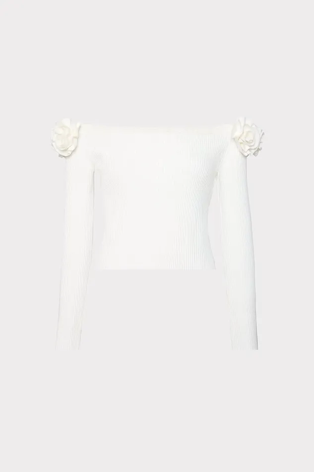 Milly Kayla Off The Shoulder Knit Top Ecru Women Tops