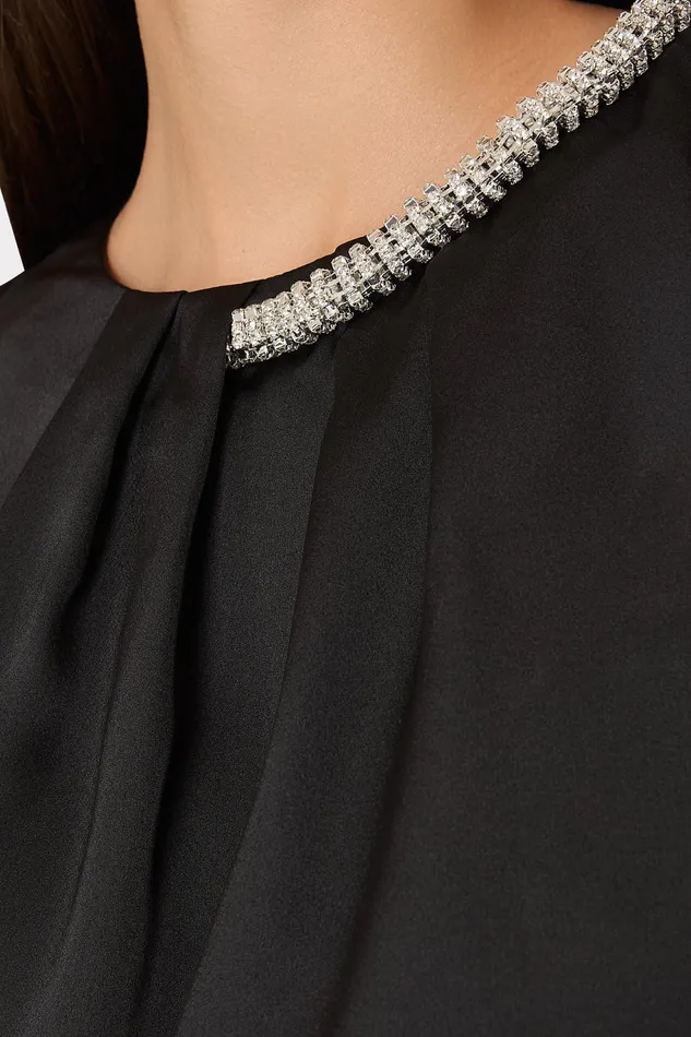 Milly Lily Satin Crystal Embellished Top Black Women Tops Milly Lily Satin Crystal Embellished Top Black Women Tops