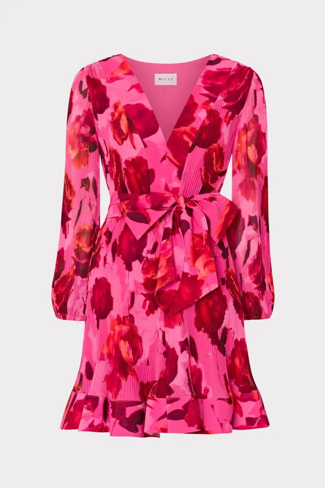 Milly Liv Blurred Blossom Pleated Dress Pink Multi Women Dresses