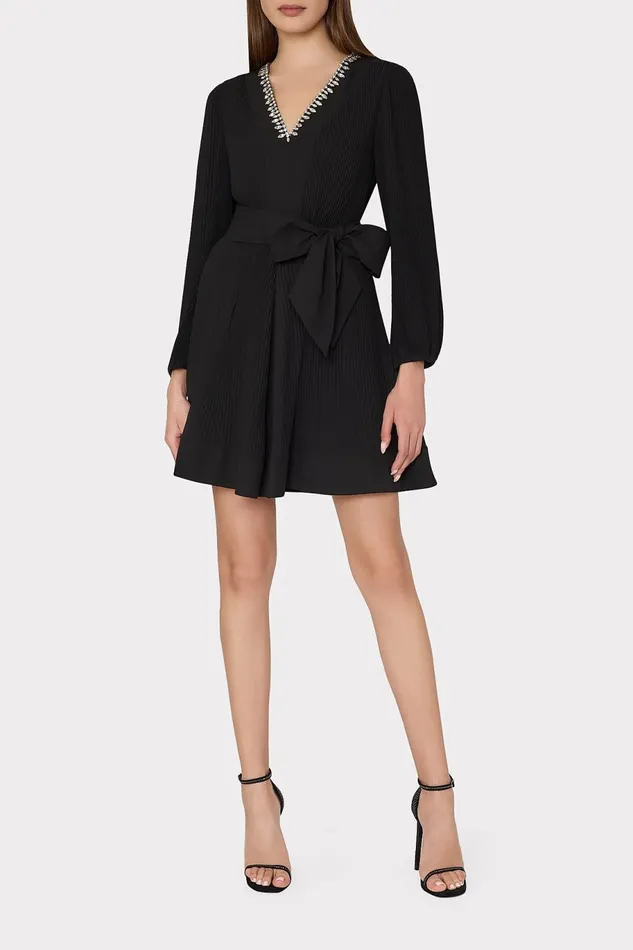 Milly Liv Crystal Embellished Pleated Dress Black Women Dresses Milly Liv Crystal Embellished Pleated Dress Black Women Dresses