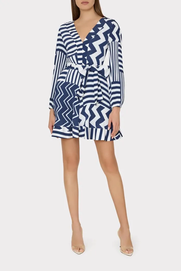Milly Liv Patchwork Chevron Pleated Dress Bluewhite Women Dresses Milly Liv Patchwork Chevron Pleated Dress Bluewhite Women Dresses