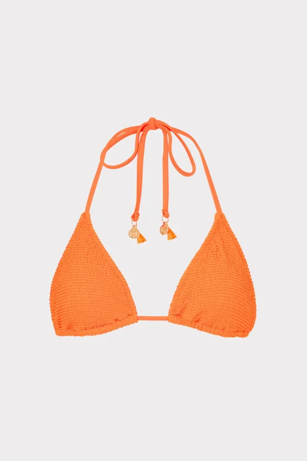 Milly Lori Textured Triangle Bikini Top Neon Orange Women Swim and Coverups