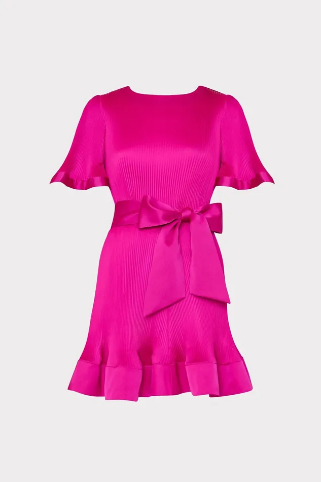 Milly Lumi Satin Pleated Dress Pink Women Dresses