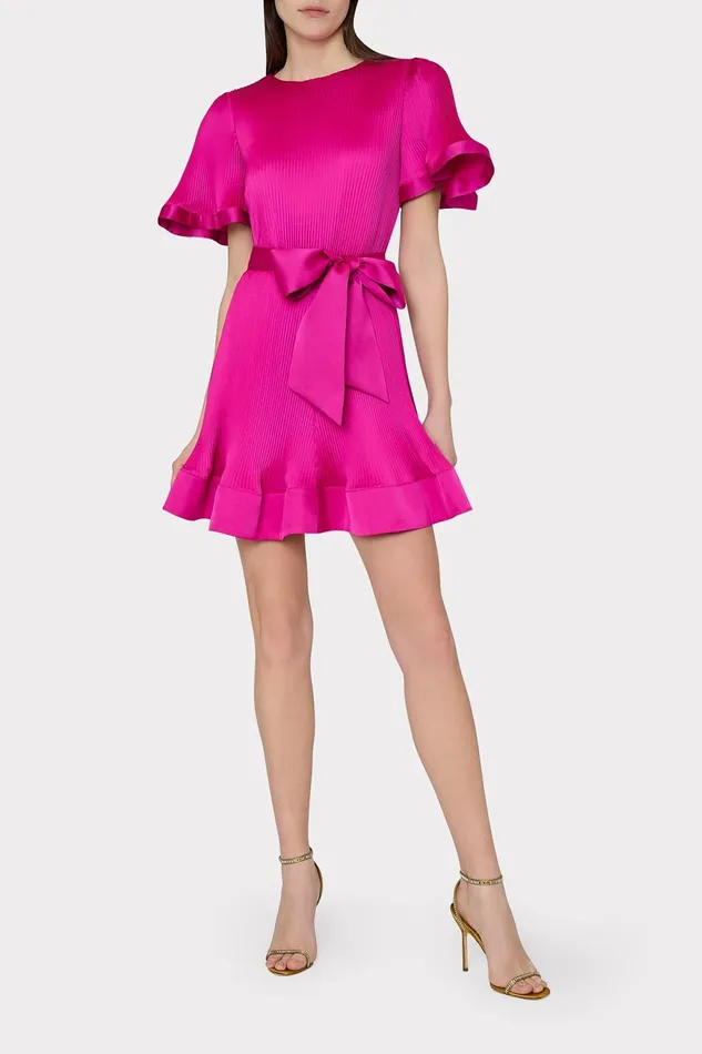 Milly Lumi Satin Pleated Dress Pink Women Dresses Milly Lumi Satin Pleated Dress Pink Women Dresses