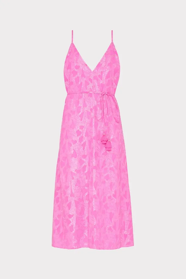 Milly Lurex Jacquard Spaghetti Strap CoverUp Pink Women Swim and Coverups