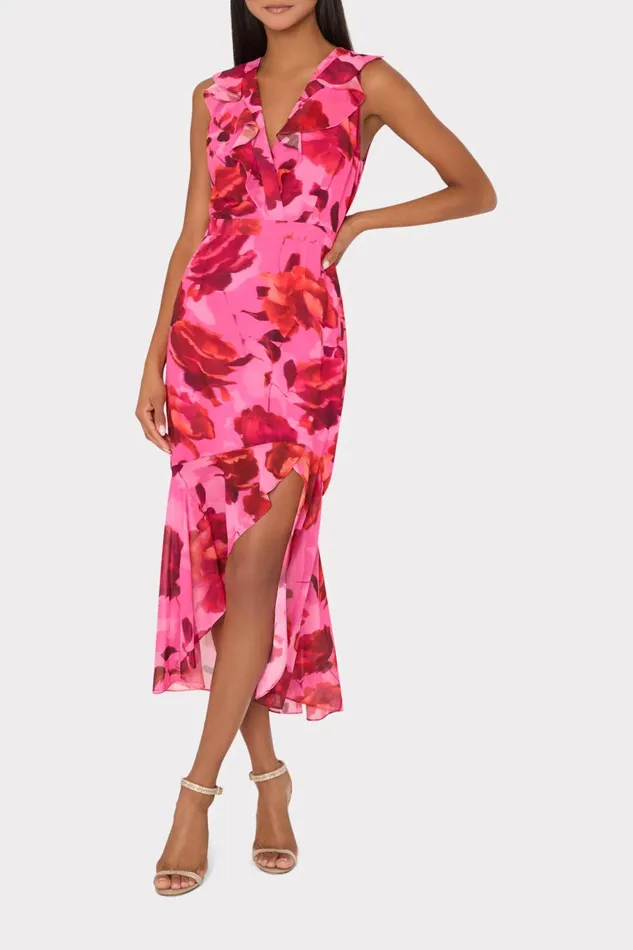 Milly Nanci Blurred Blossom Ruffle Dress Pink Multi Women Dresses Milly Nanci Blurred Blossom Ruffle Dress Pink Multi Women Dresses
