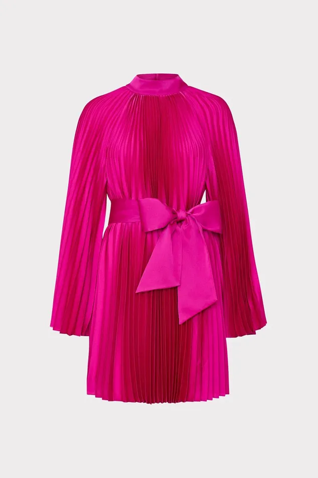 Milly Nandi Mock Neck Pleated Dress Pink Women Dresses