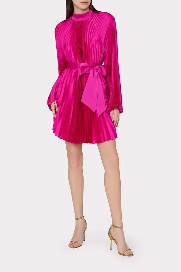 Milly Nandi Mock Neck Pleated Dress Pink Women Dresses Milly Nandi Mock Neck Pleated Dress Pink Women Dresses