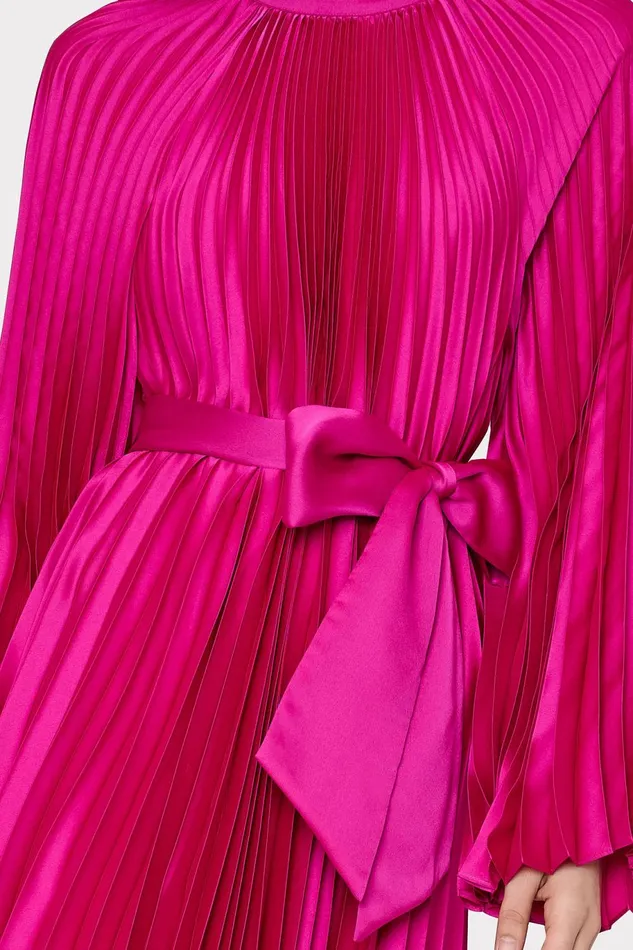 Milly Nandi Mock Neck Pleated Dress Pink Women Dresses Milly Nandi Mock Neck Pleated Dress Pink Women Dresses