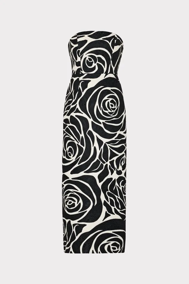 Milly Orion Rose Jacquard Dress Black Rose Women Dresses