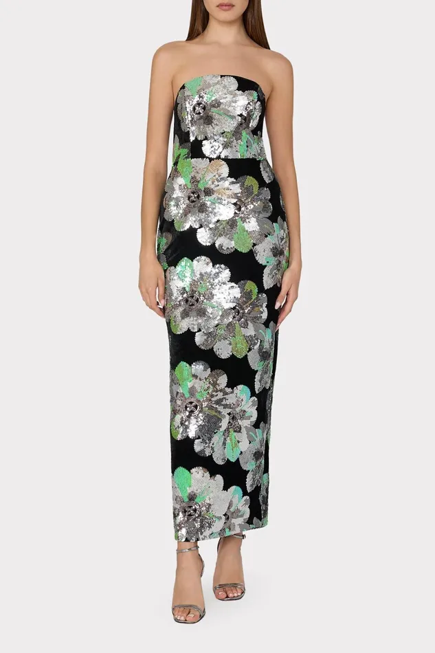 Milly Orion Velvet Floral Sequins Dress Black Multi Women Dresses Milly Orion Velvet Floral Sequins Dress Black Multi Women Dresses