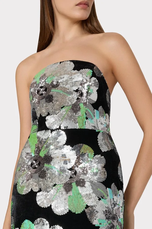 Milly Orion Velvet Floral Sequins Dress Black Multi Women Dresses Milly Orion Velvet Floral Sequins Dress Black Multi Women Dresses