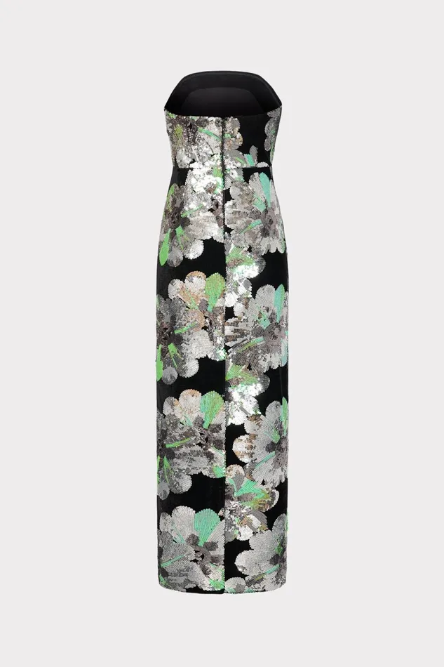 Milly Orion Velvet Floral Sequins Dress Black Multi Women Dresses Milly Orion Velvet Floral Sequins Dress Black Multi Women Dresses
