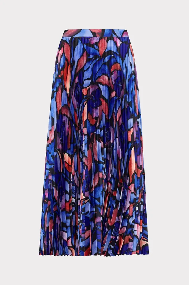 Milly Otha Dream Rose Pleated Skirt Dream Rose Blue Women Skirts