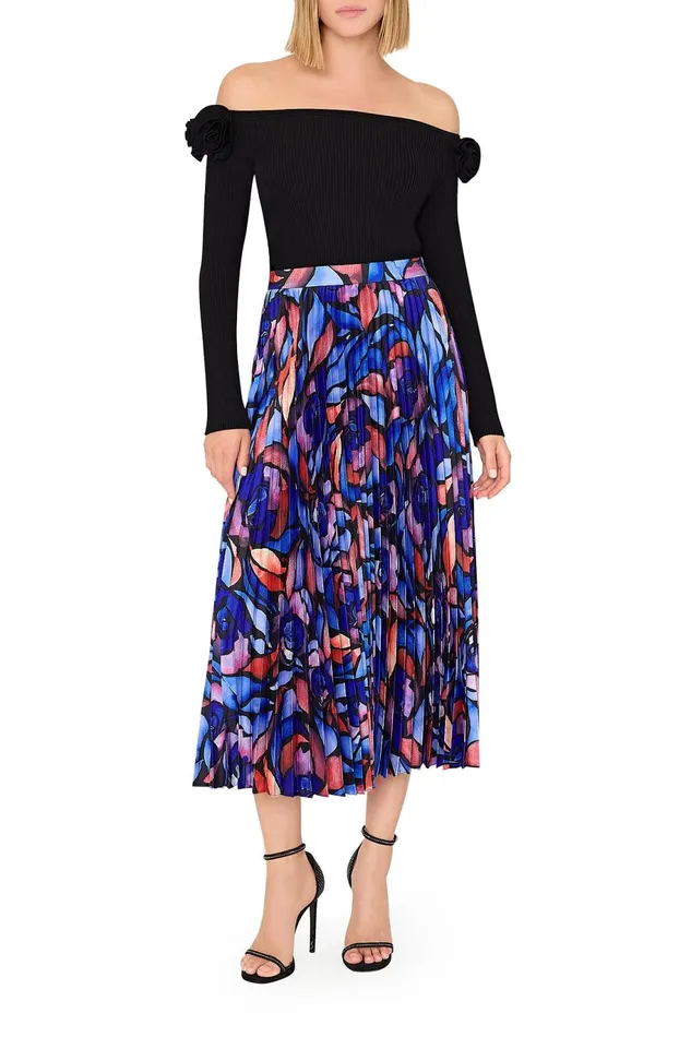 Milly Otha Dream Rose Pleated Skirt Dream Rose Blue Women Skirts Milly Otha Dream Rose Pleated Skirt Dream Rose Blue Women Skirts