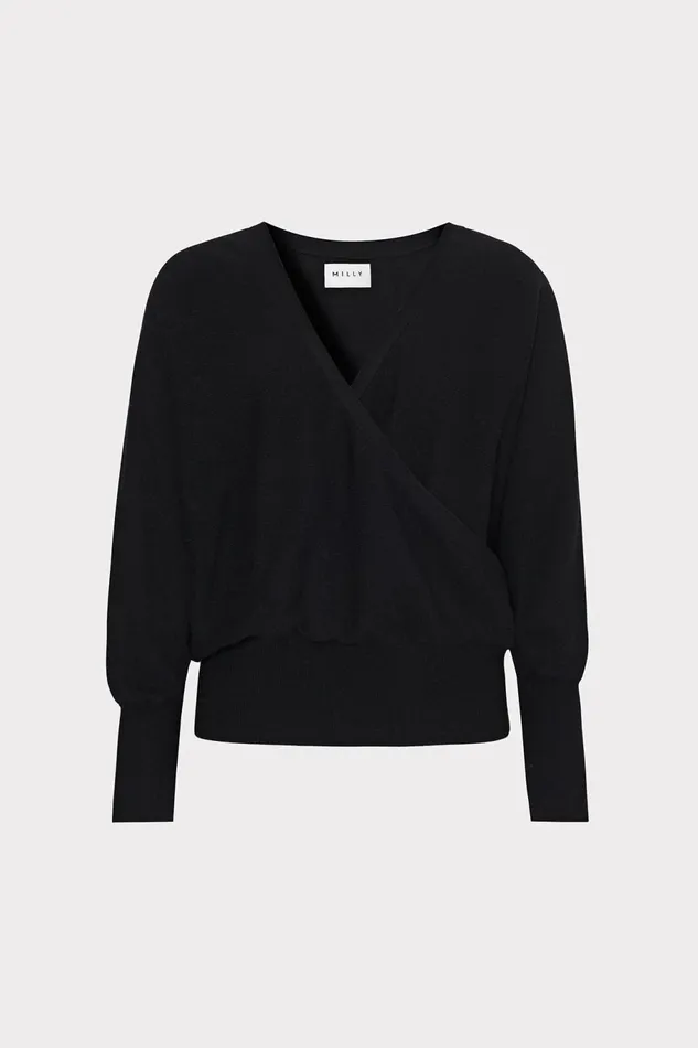 Milly Racer VNeck Sweater Blackecru Women Sweaters and Knits