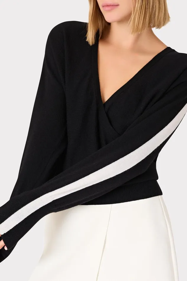 Milly Racer VNeck Sweater Blackecru Women Sweaters and Knits Milly Racer VNeck Sweater Blackecru Women Sweaters and Knits