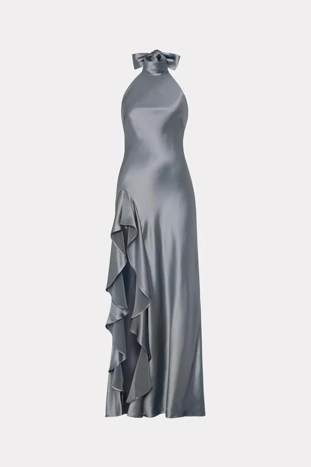 Milly Roux Hammered Satin Gown Pewter Women Dresses