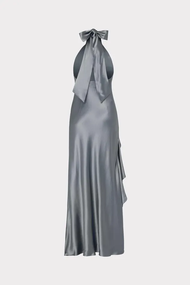 Milly Roux Hammered Satin Gown Pewter Women Dresses Milly Roux Hammered Satin Gown Pewter Women Dresses