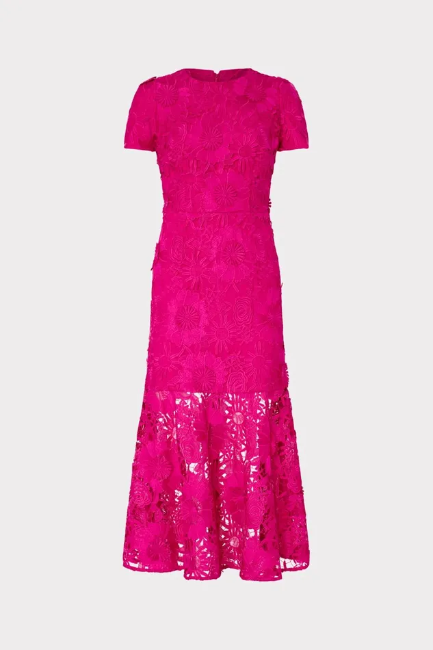 Milly Tahlia Cady Lace Combo Dress Fuchsia Women Dresses