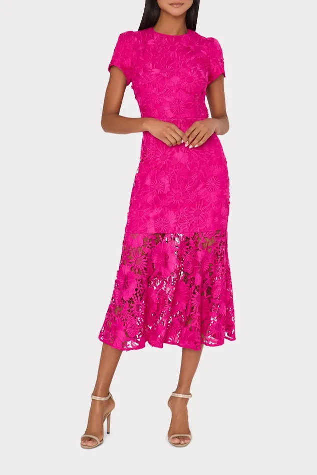 Milly Tahlia Cady Lace Combo Dress Fuchsia Women Dresses Milly Tahlia Cady Lace Combo Dress Fuchsia Women Dresses