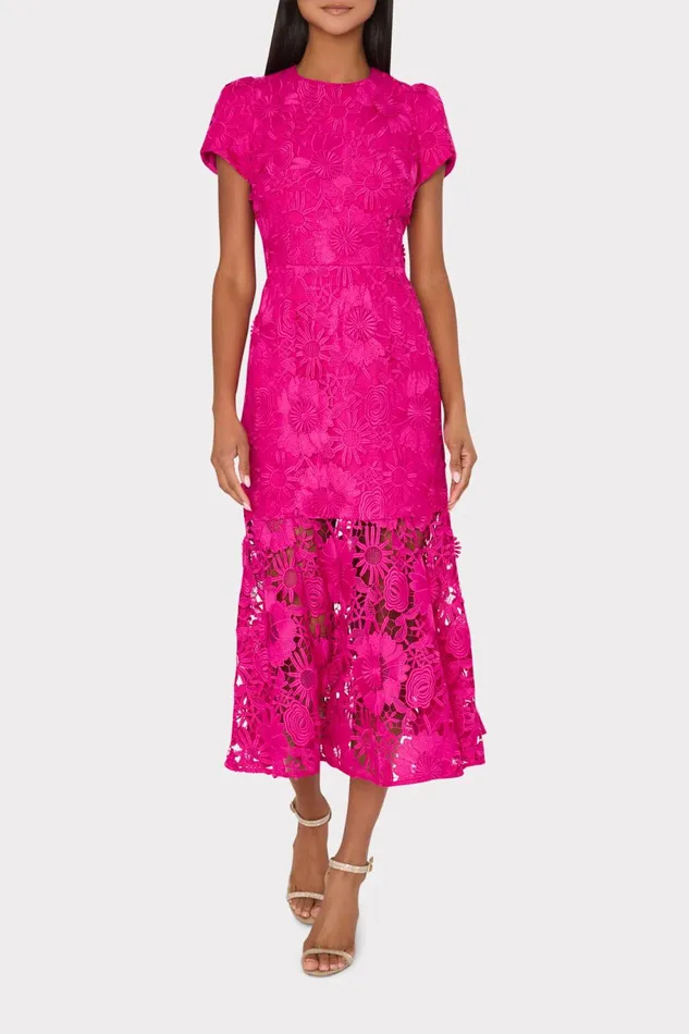 Milly Tahlia Cady Lace Combo Dress Fuchsia Women Dresses Milly Tahlia Cady Lace Combo Dress Fuchsia Women Dresses