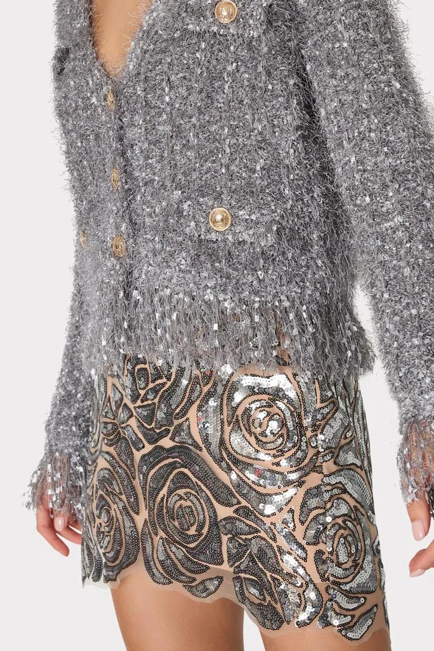 Milly Textured Fringe Cardigan Silver Women Cardigans Milly Textured Fringe Cardigan Silver Women Cardigans