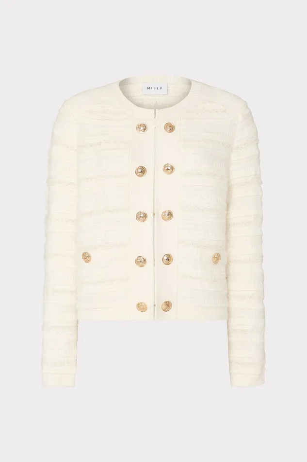 Milly Textured Knit Cardigan Ecru Women Matching Sets