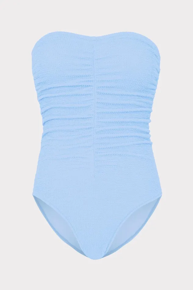 Milly Textured Ruched One Piece Light Blue Women Swim and Coverups