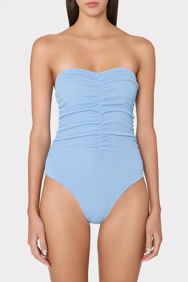 Milly Textured Ruched One Piece Light Blue Women Swim and Coverups Milly Textured Ruched One Piece Light Blue Women Swim and Coverups