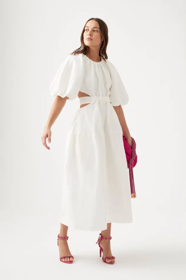 Mimosa Cut Out Midi Dress Ivory Women Aje Midi Dresses