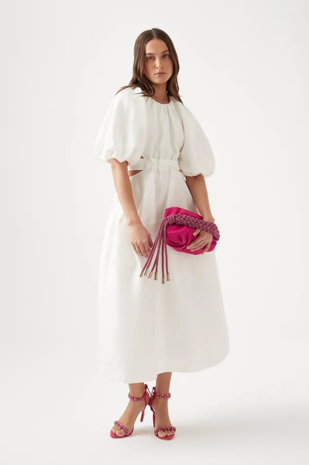Mimosa Cut Out Midi Dress Ivory Women Aje Midi Dresses