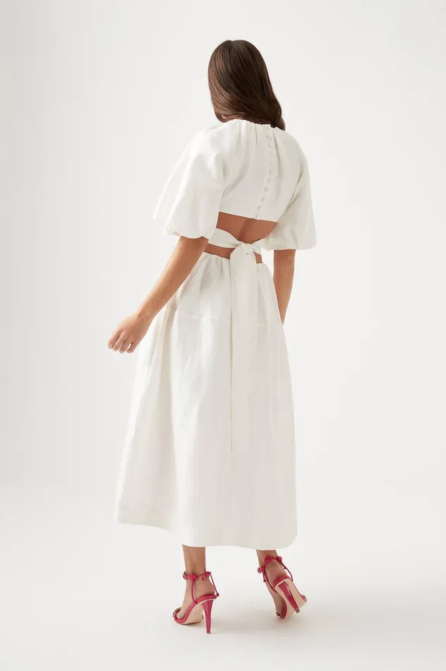 Mimosa Cut Out Midi Dress Ivory Women Aje Midi Dresses