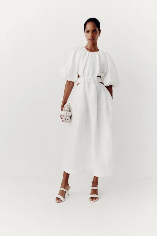 Mimosa Cut Out Midi Dress Ivory Women Aje Midi Dresses