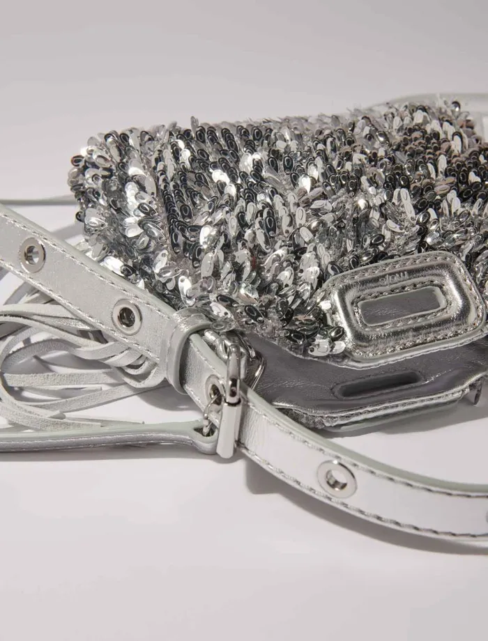 Mini Bags Women Maje Miss M Nano Bag With Silver Sequins Silver