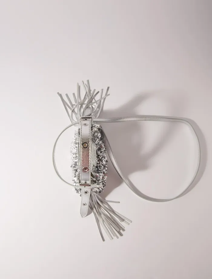 Mini Bags Women Maje Miss M Nano Bag With Silver Sequins Silver