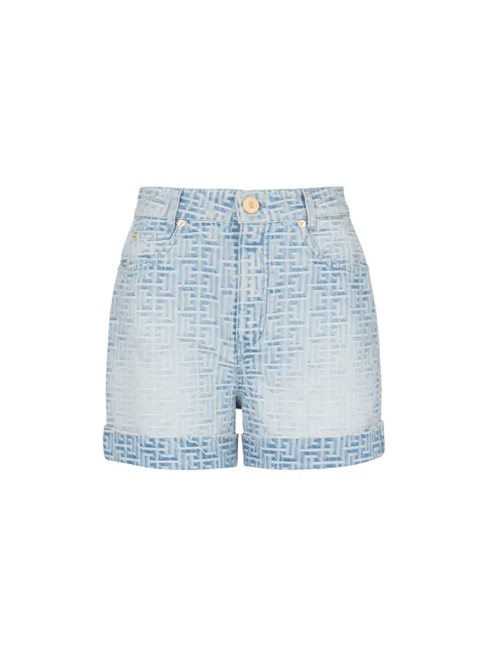 Monogram Denim Short Blue Women Balmain Denim