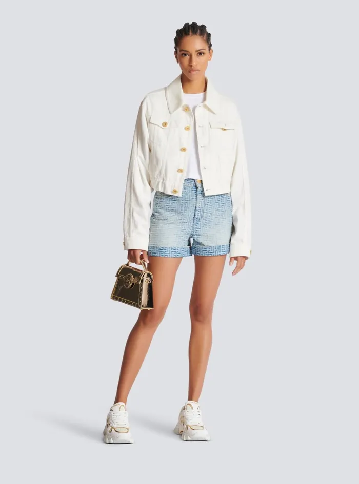 Monogram Denim Short Blue Women Balmain Denim