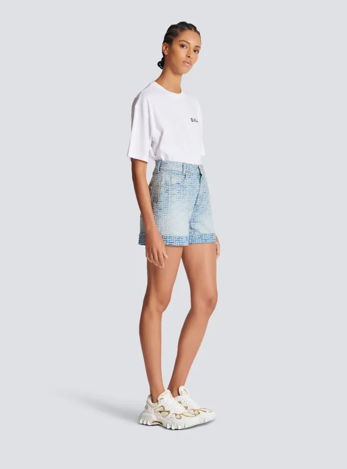 Monogram Denim Short Blue Women Balmain Denim