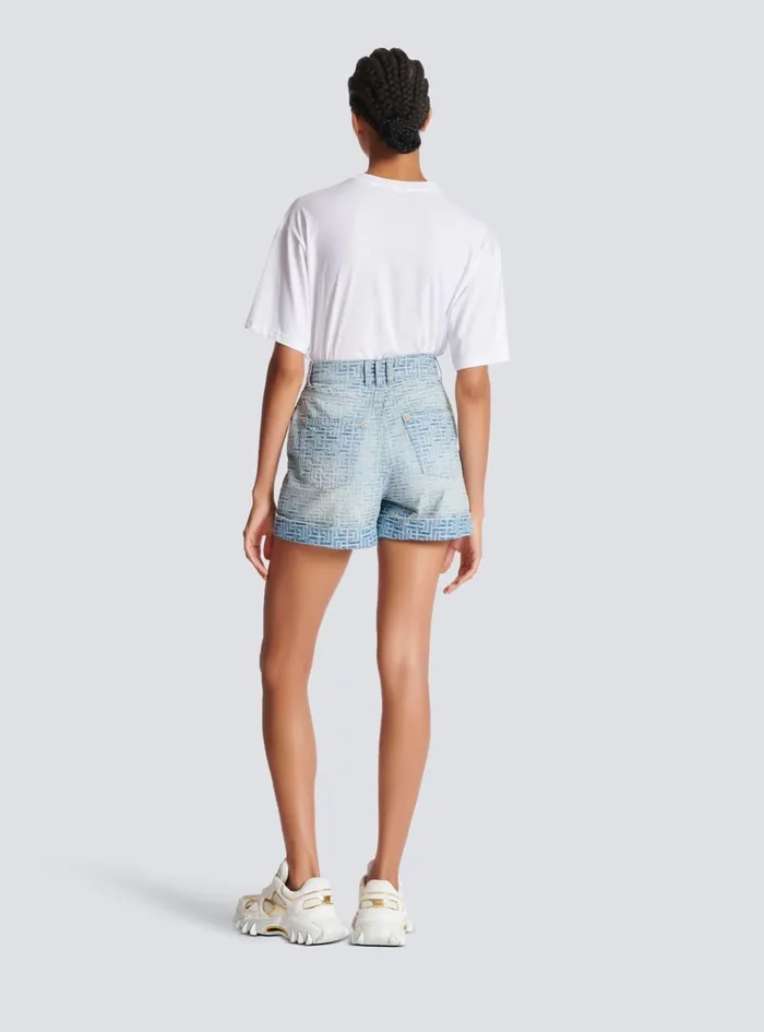 Monogram Denim Short Blue Women Balmain Denim