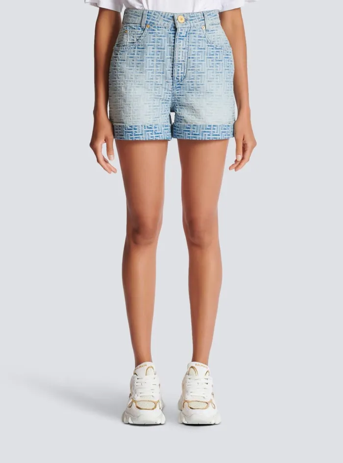 Monogram Denim Short Blue Women Balmain Denim
