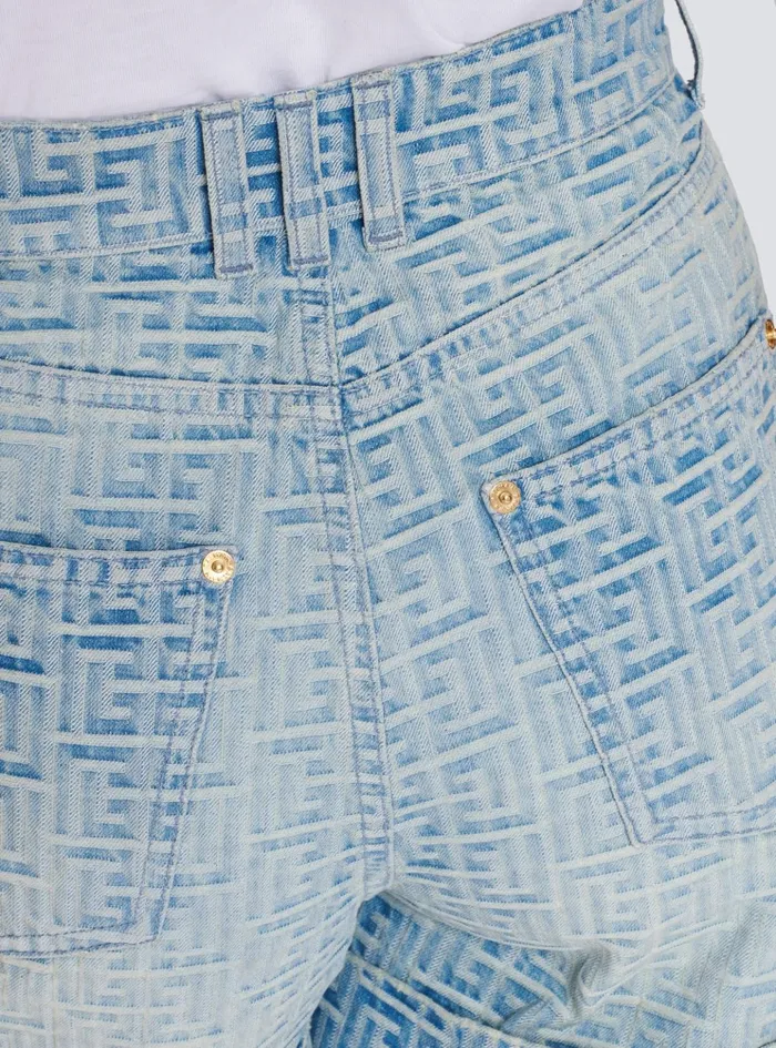 Monogram Denim Short Blue Women Balmain Denim