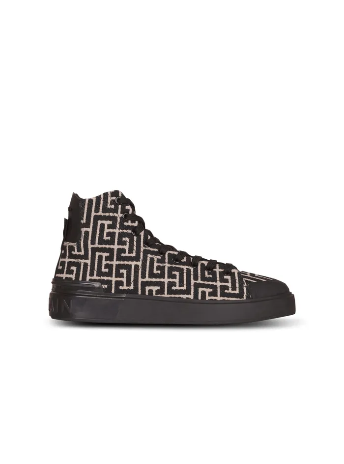 Monogram Jacquard BCourt Hightop Sneakers Black Men Balmain Sneakers