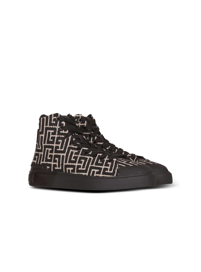 Monogram Jacquard BCourt Hightop Sneakers Black Men Balmain Sneakers
