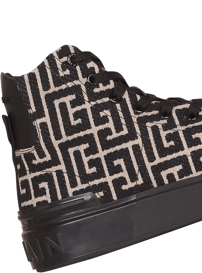 Monogram Jacquard BCourt Hightop Sneakers Black Men Balmain Sneakers