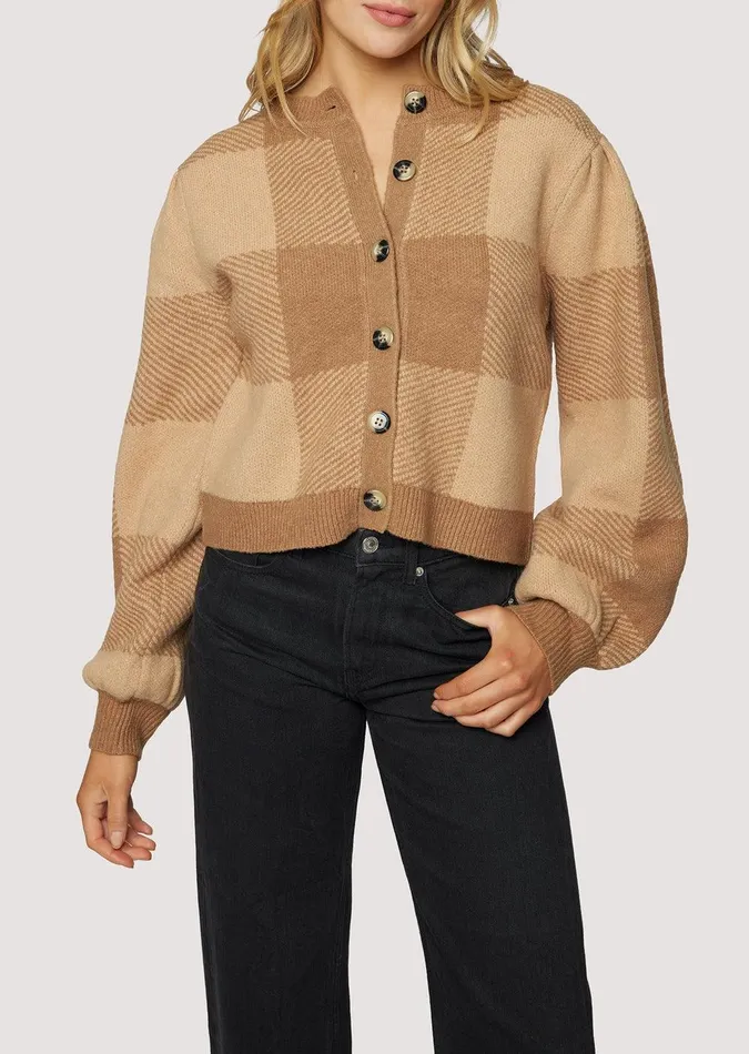 Nature School Cardigan Camelgingham Women Lost Wander Tops