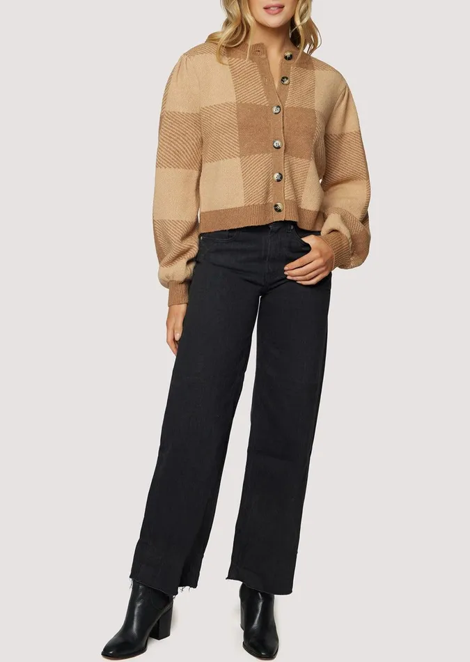 Nature School Cardigan Camelgingham Women Lost Wander Tops