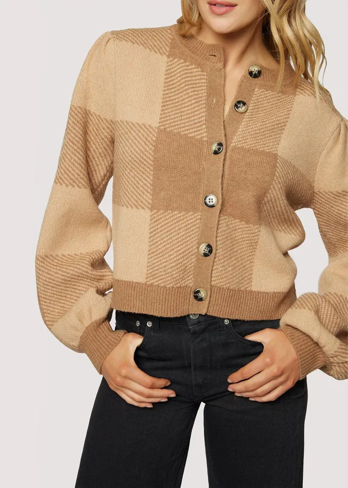 Nature School Cardigan Camelgingham Women Lost Wander Tops