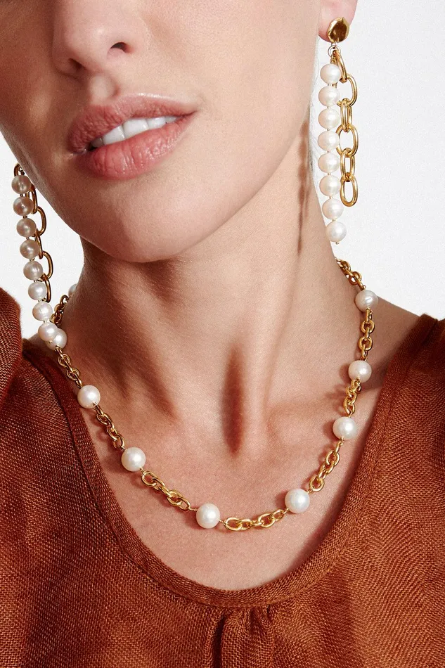 Nautica Chain Necklace White Pearl Women Chan Luu Necklaces